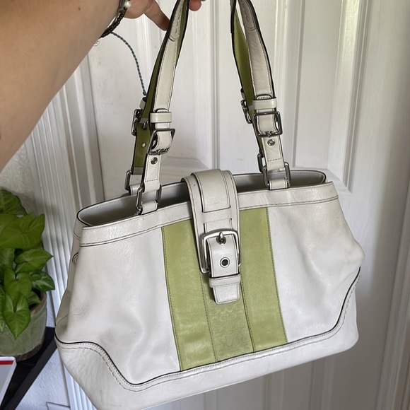 Vintage Green and White Coach Purse - Picture 3 of 6